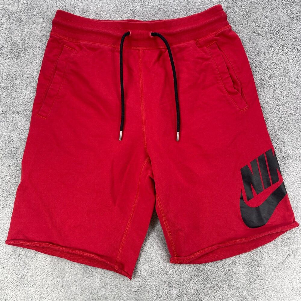Nike Alumni French Terry Short Boys Small Red Cotton Logo Graphic Drawstring